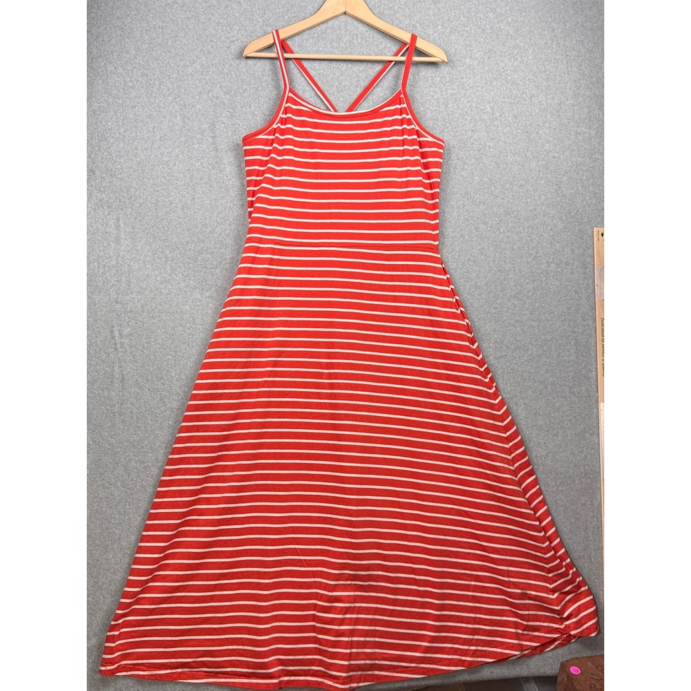 Pact Dress Womens XXL Coral Pink Striped Midi Maxi Organic Cotton Sustainable